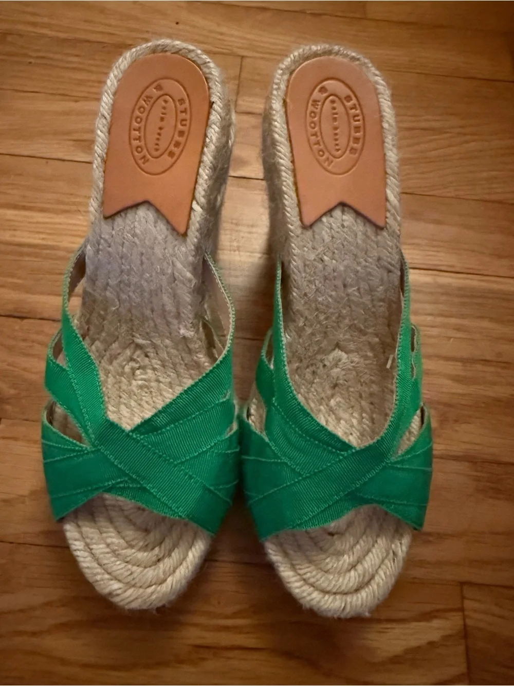 Stubbs & Wootton Emerald Green Espadrille Wedge Sandals